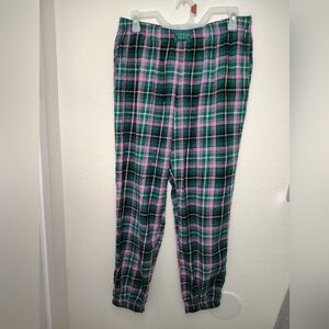 Victoria's Secret Pink and Green Plaid Pajama Pants Sz M Rayon Blend